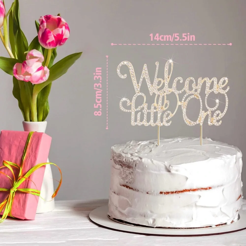 Gold 'Welcome Little One' Rhinestone Cake Topper - Baby Shower